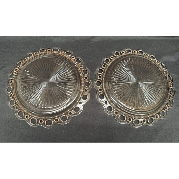 Set of 2 Anchor Hocking Old Colony Lace Edge Pink depression glass plate Platter - Picture 5 of 8